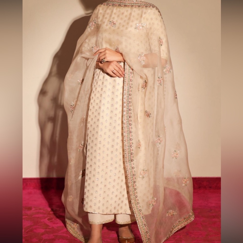 Pakistani/Indian  Cream Embroidered Outfit